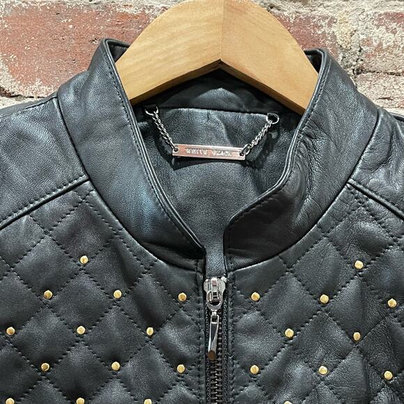 WHBM Gold Studded Black Leather Jacket Size Small - Picture 5 of 9